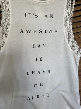 Aeropostale White Lace-Trim Graphic Tank - Black Text